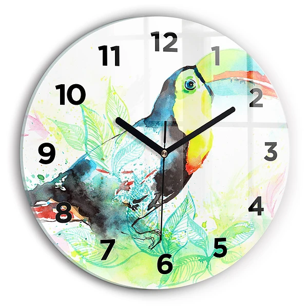 Wanduhr rund mit motiv Tukan im Gras
