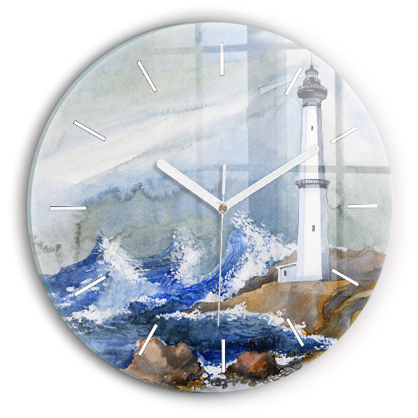 Wanduhr rund mit motiv Meer und Leuchtturm