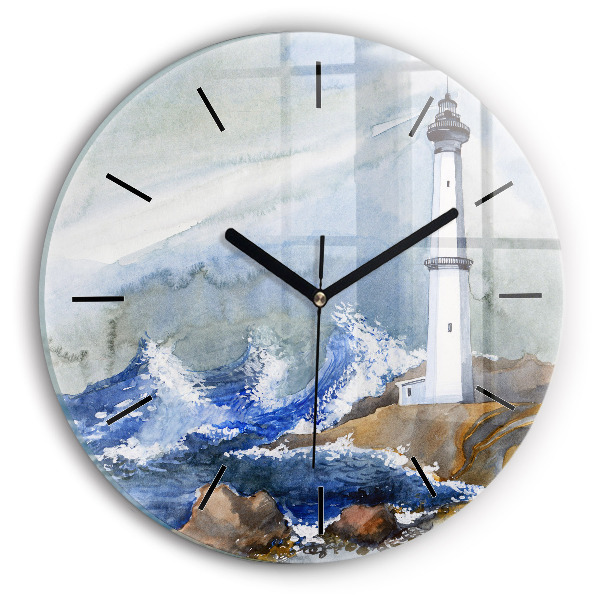 Wanduhr rund mit motiv Meer und Leuchtturm