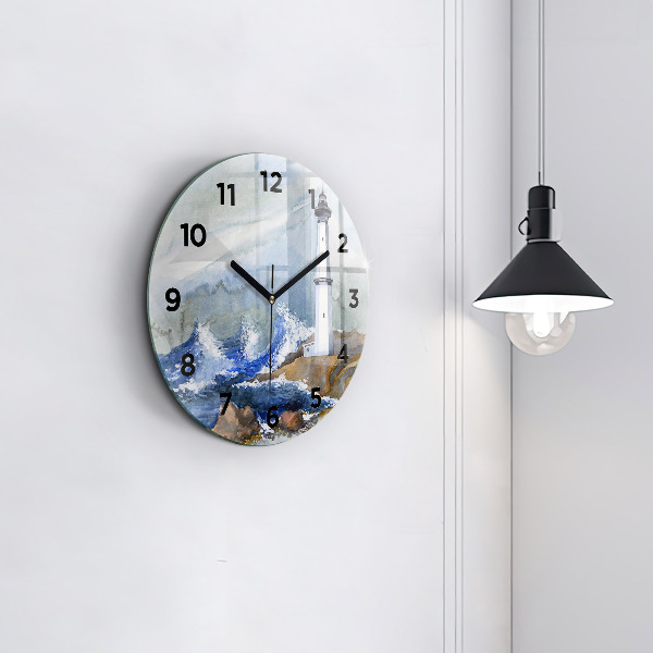 Wanduhr rund mit motiv Meer und Leuchtturm