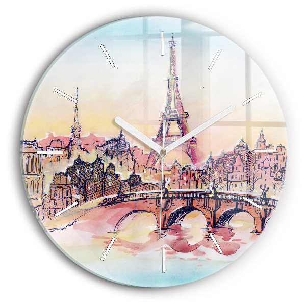 Wanduhr rund mit motiv Gemalte Landschaft von Paris