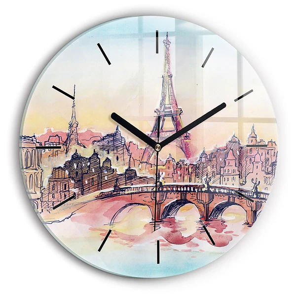Wanduhr rund mit motiv Gemalte Landschaft von Paris