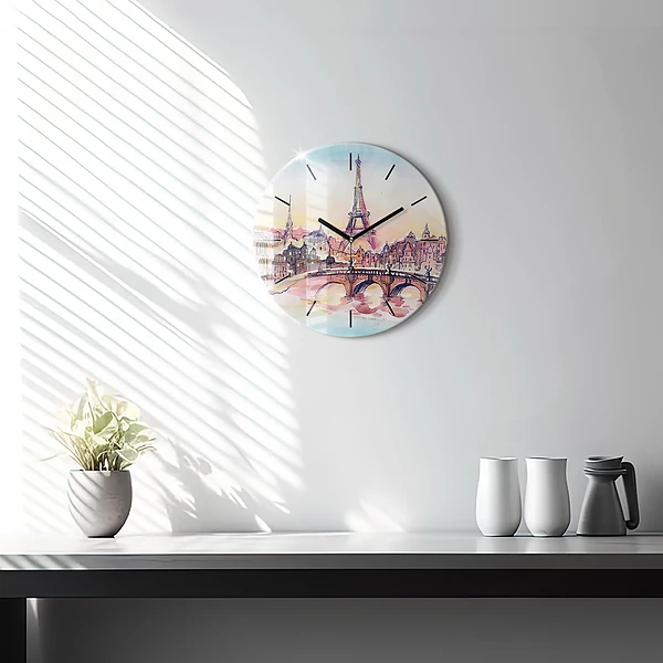 Wanduhr rund mit motiv Gemalte Landschaft von Paris