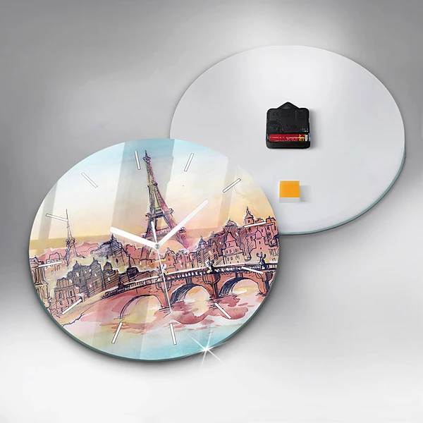 Wanduhr rund mit motiv Gemalte Landschaft von Paris
