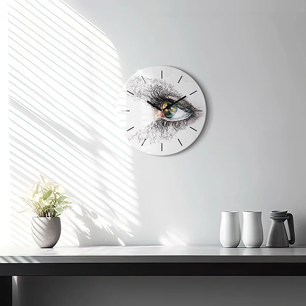 Wanduhr glas rund Zeichnung eines menschlichen Auges