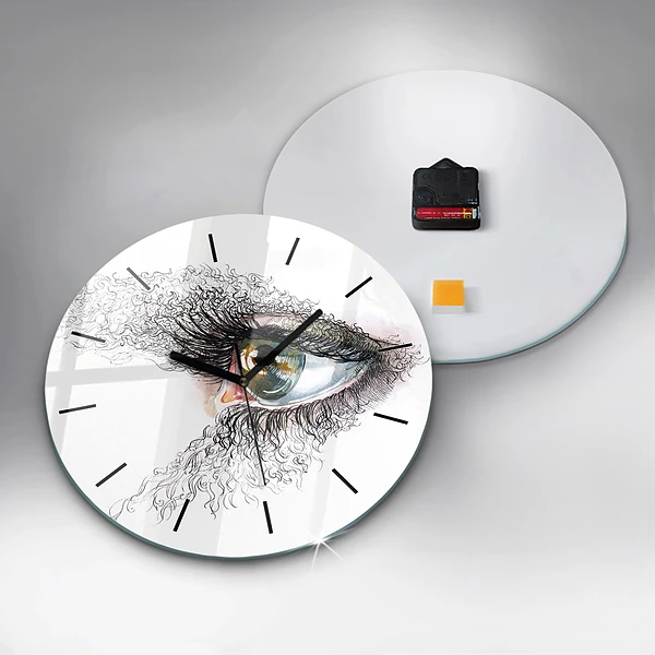 Wanduhr glas rund Zeichnung eines menschlichen Auges