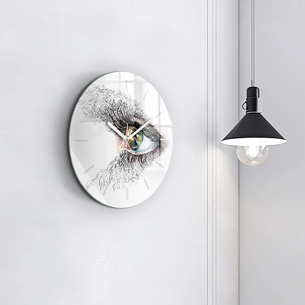 Wanduhr glas rund Zeichnung eines menschlichen Auges
