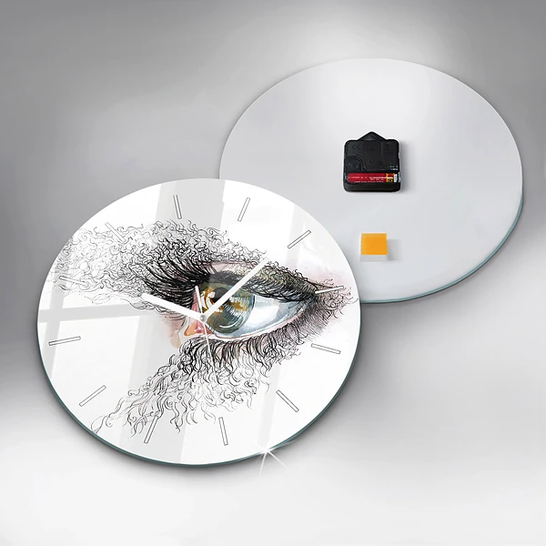 Wanduhr glas rund Zeichnung eines menschlichen Auges