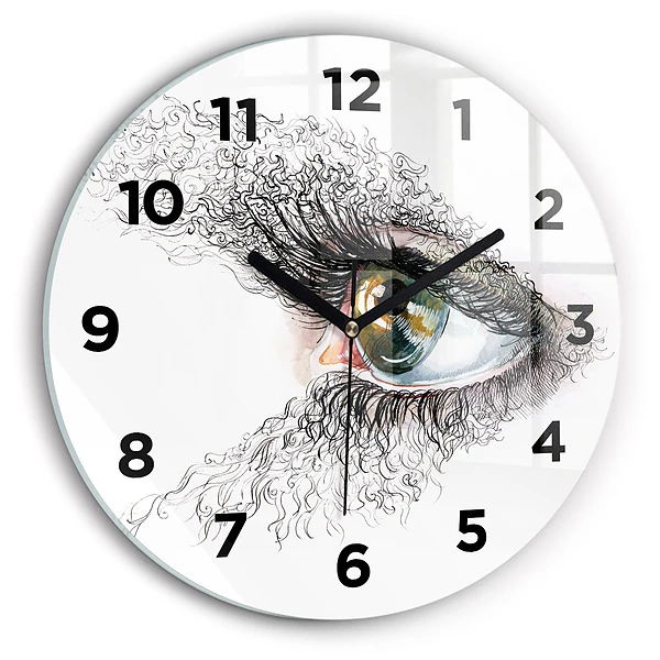 Wanduhr glas rund Zeichnung eines menschlichen Auges