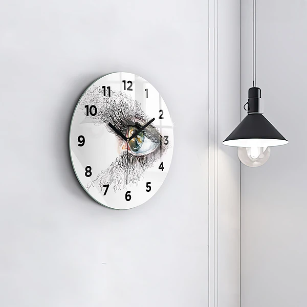 Wanduhr glas rund Zeichnung eines menschlichen Auges