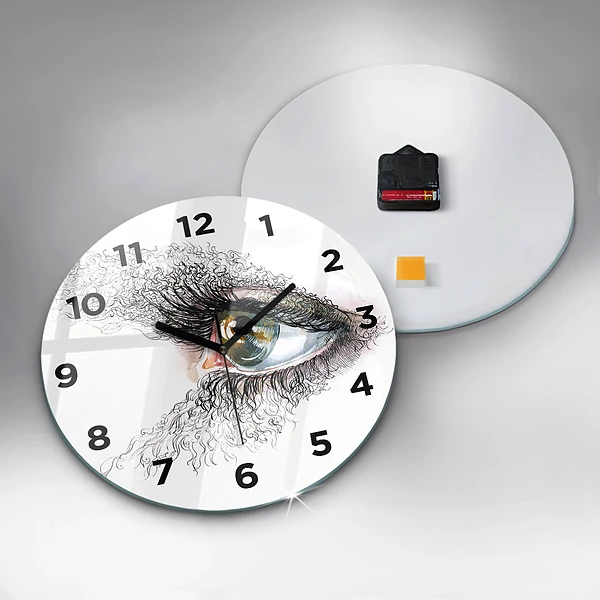 Wanduhr glas rund Zeichnung eines menschlichen Auges