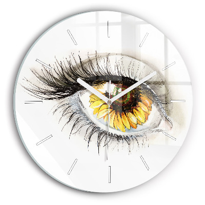 Wanduhr rund mit motiv Sonnenblume im Auge