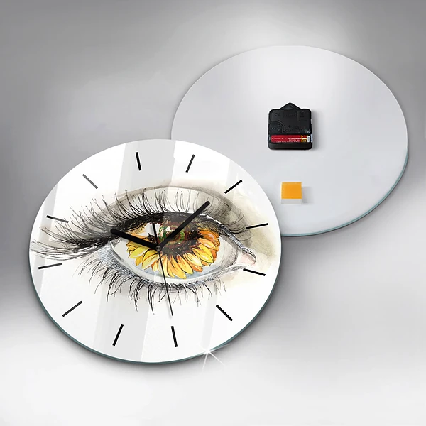 Wanduhr rund mit motiv Sonnenblume im Auge