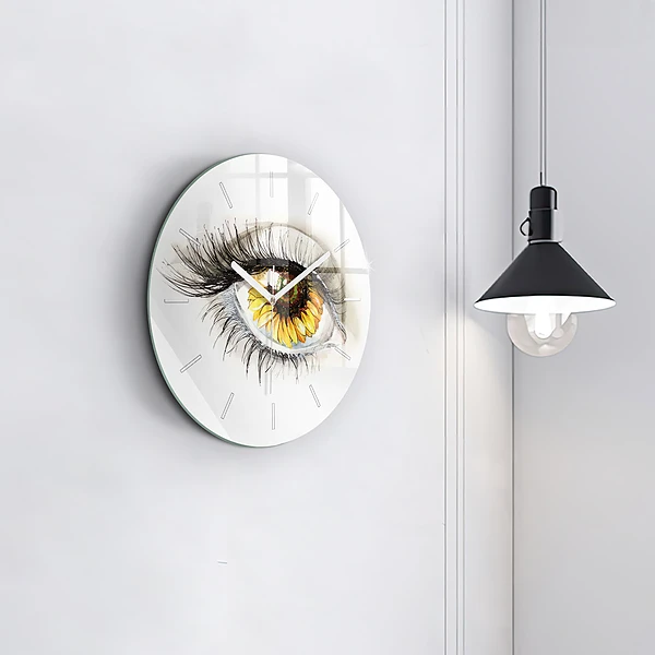 Wanduhr rund mit motiv Sonnenblume im Auge