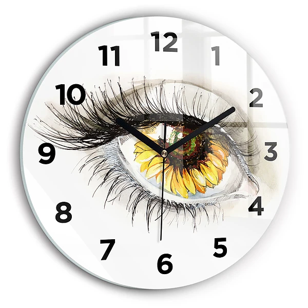 Wanduhr rund mit motiv Sonnenblume im Auge