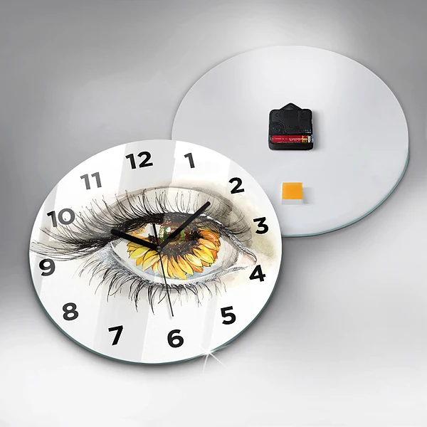 Wanduhr rund mit motiv Sonnenblume im Auge