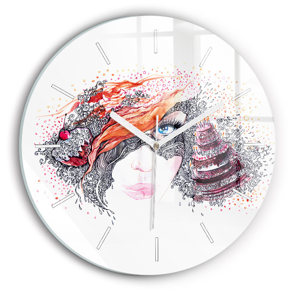 Wanduhr rund mit motiv Süße Frau mit Kuchen