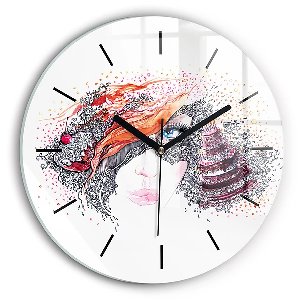 Wanduhr rund mit motiv Süße Frau mit Kuchen