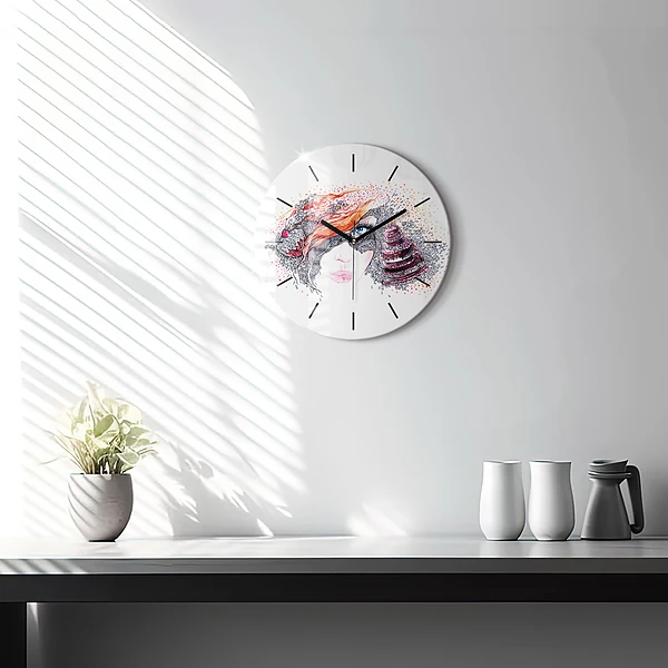 Wanduhr rund mit motiv Süße Frau mit Kuchen