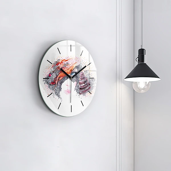 Wanduhr rund mit motiv Süße Frau mit Kuchen