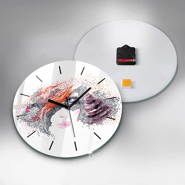 Wanduhr rund mit motiv Süße Frau mit Kuchen
