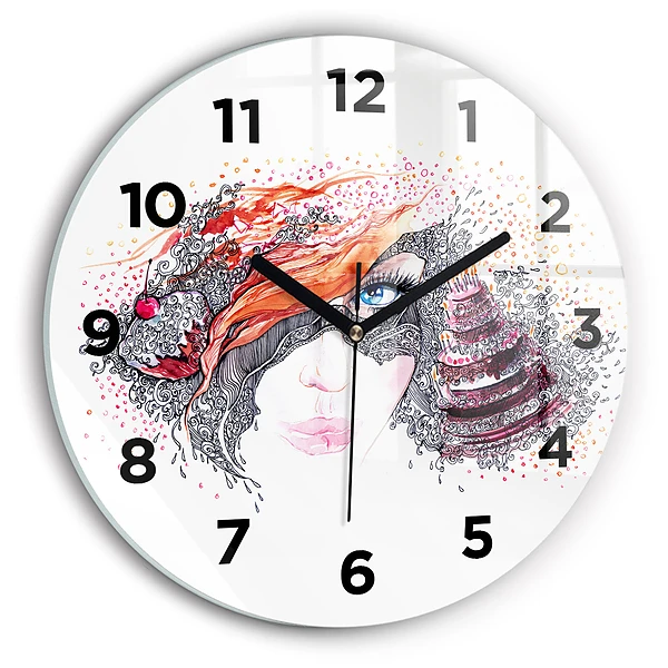 Wanduhr rund mit motiv Süße Frau mit Kuchen