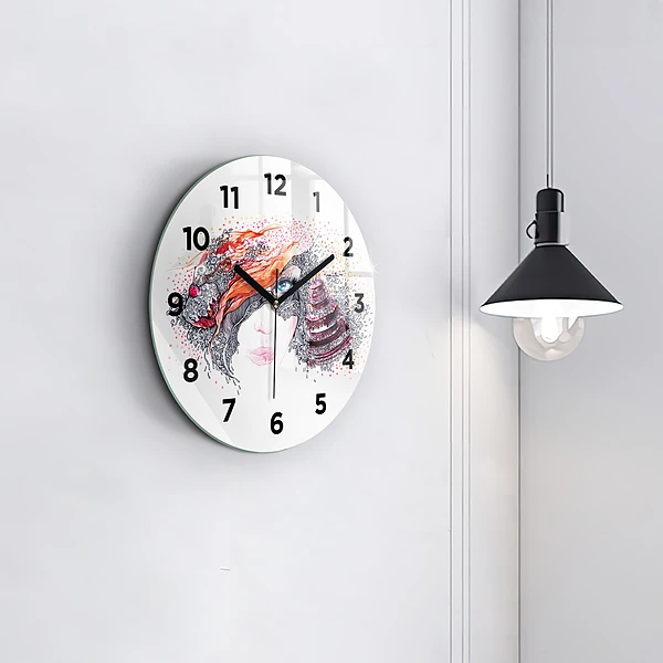 Wanduhr rund mit motiv Süße Frau mit Kuchen
