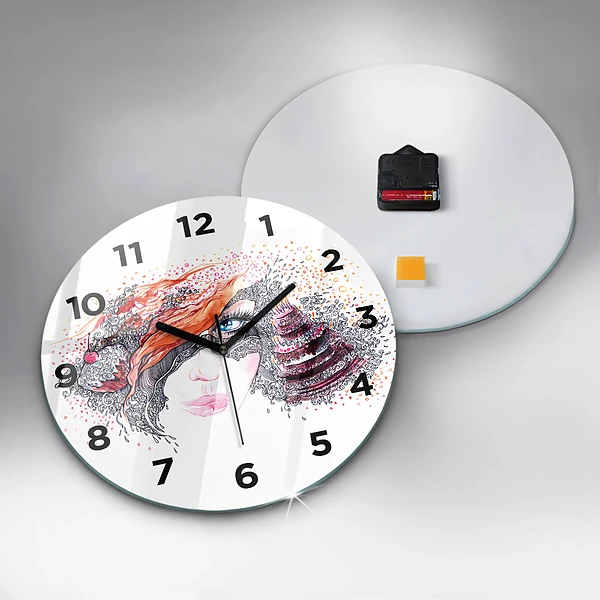 Wanduhr rund mit motiv Süße Frau mit Kuchen