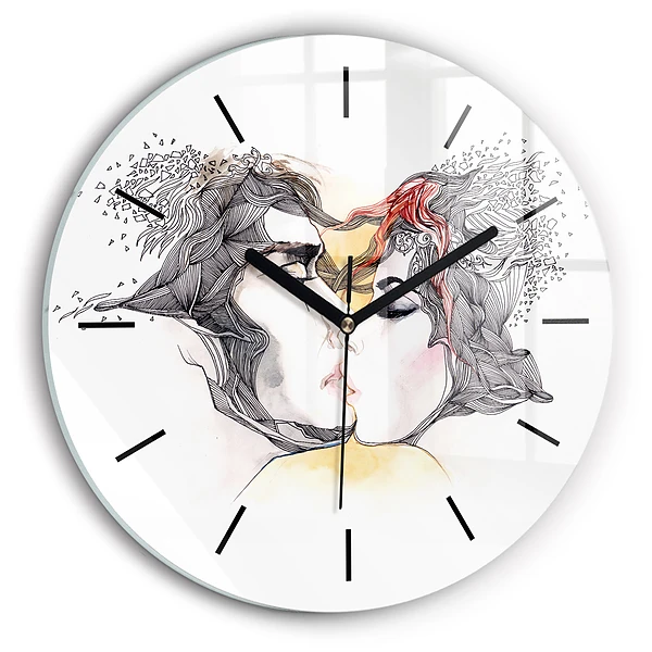 Wanduhr rund mit motiv Zeichnung eines Liebeskusses