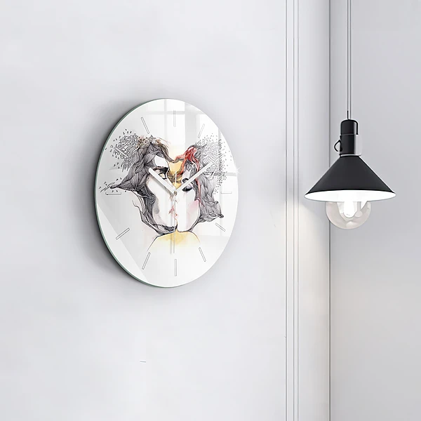 Wanduhr rund mit motiv Zeichnung eines Liebeskusses