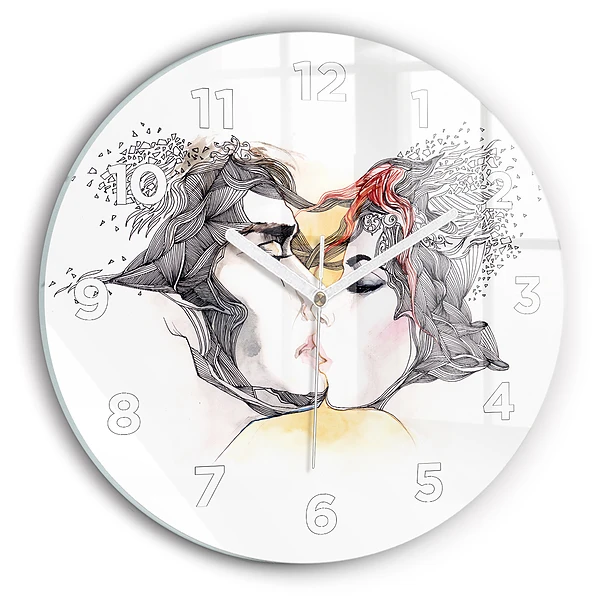 Wanduhr rund mit motiv Zeichnung eines Liebeskusses