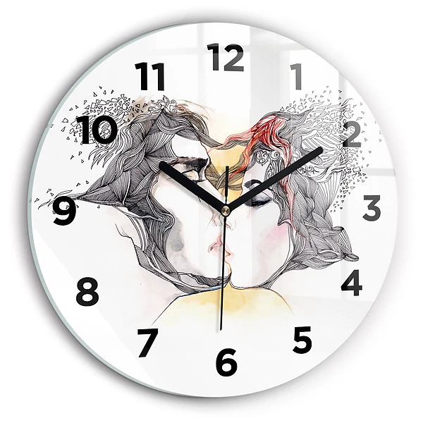 Wanduhr rund mit motiv Zeichnung eines Liebeskusses