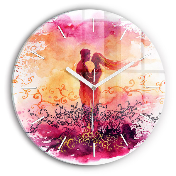 Wanduhr rund mit motiv Aquarell eines verliebten Paares