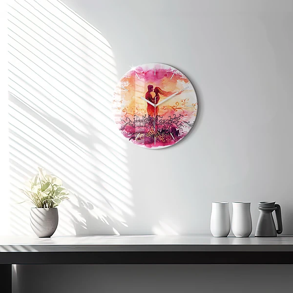 Wanduhr rund mit motiv Aquarell eines verliebten Paares