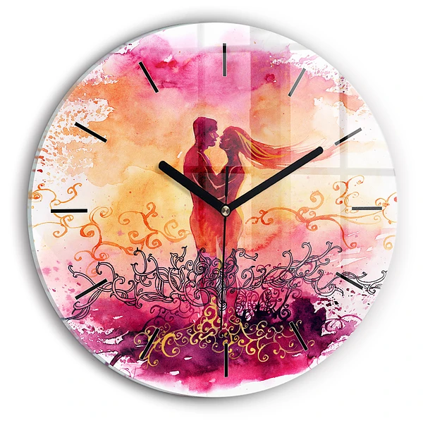 Wanduhr rund mit motiv Aquarell eines verliebten Paares