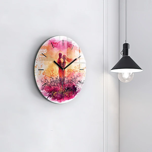 Wanduhr rund mit motiv Aquarell eines verliebten Paares