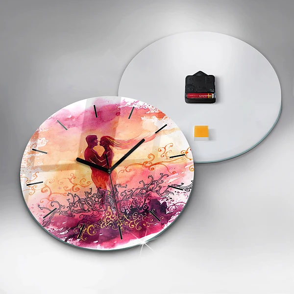 Wanduhr rund mit motiv Aquarell eines verliebten Paares