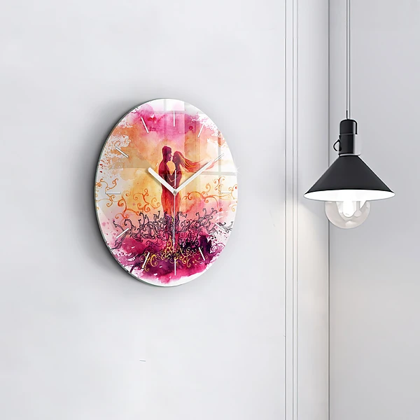 Wanduhr rund mit motiv Aquarell eines verliebten Paares