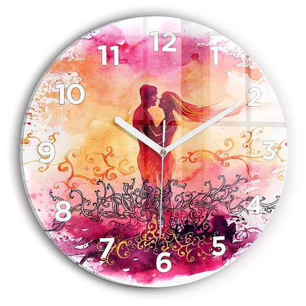 Wanduhr rund mit motiv Aquarell eines verliebten Paares