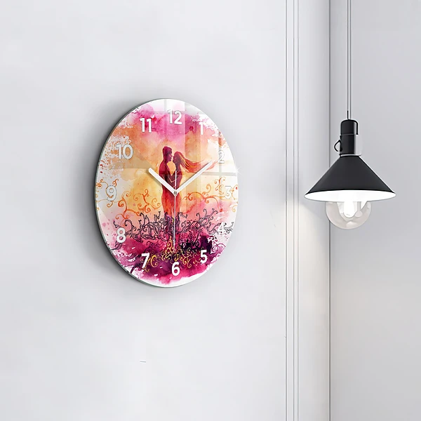 Wanduhr rund mit motiv Aquarell eines verliebten Paares