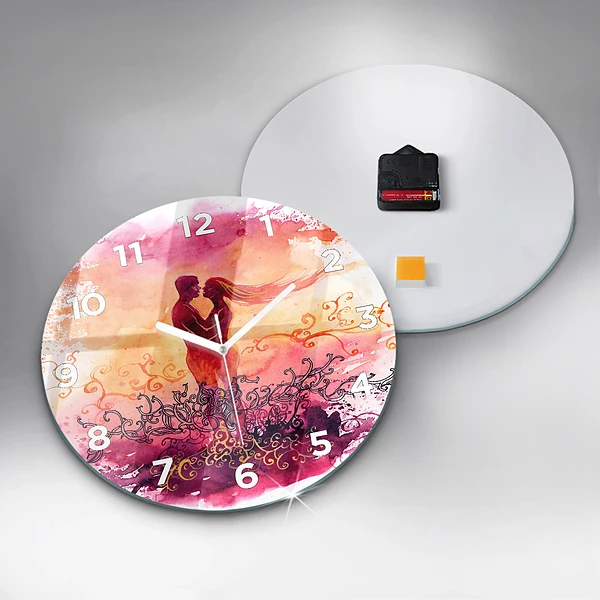 Wanduhr rund mit motiv Aquarell eines verliebten Paares
