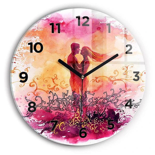 Wanduhr rund mit motiv Aquarell eines verliebten Paares