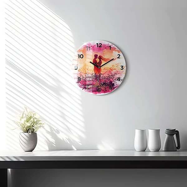 Wanduhr rund mit motiv Aquarell eines verliebten Paares
