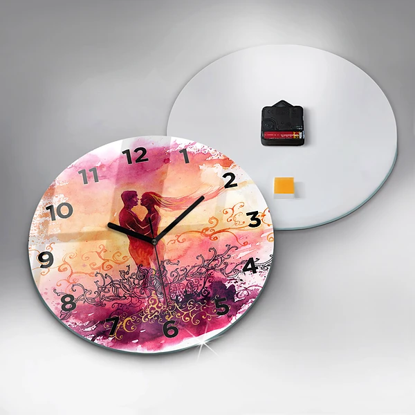 Wanduhr rund mit motiv Aquarell eines verliebten Paares