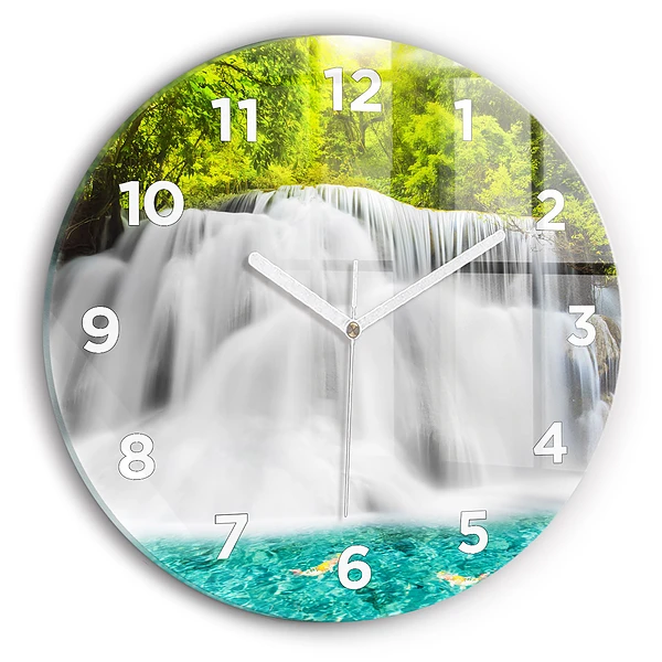 Wanduhr glas rund Wasserfall in Thailand