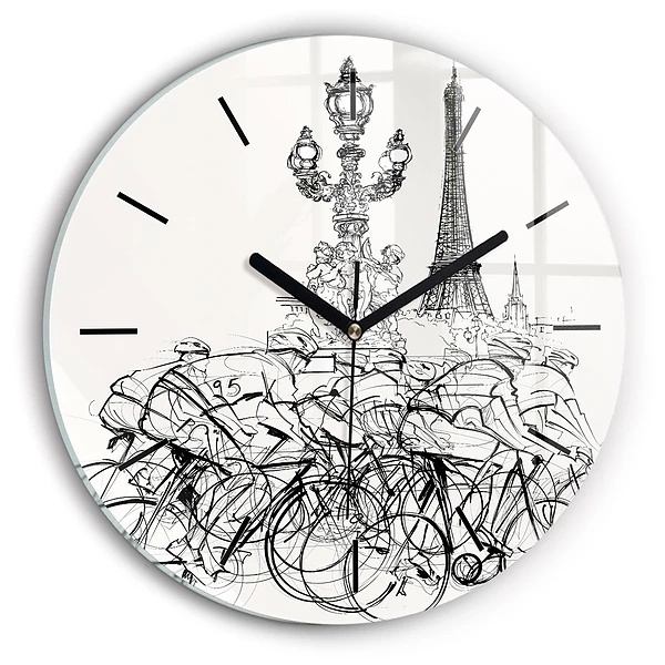 Wanduhr rund mit motiv Zeichnung eines Radrennens
