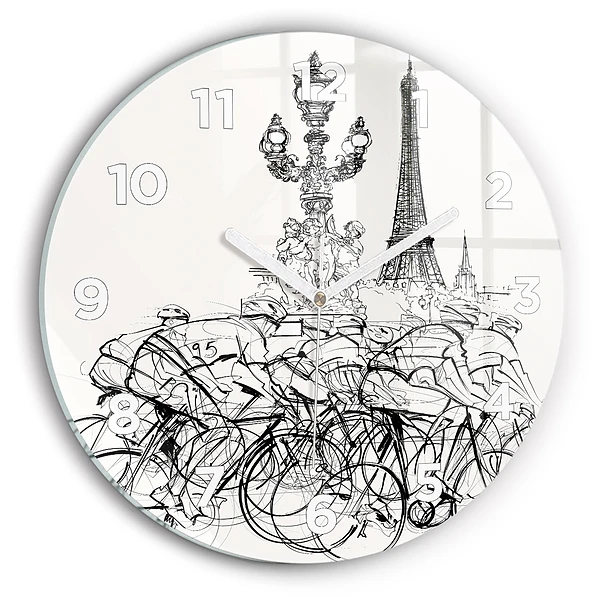 Wanduhr rund mit motiv Zeichnung eines Radrennens