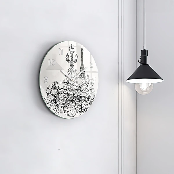 Wanduhr rund mit motiv Zeichnung eines Radrennens