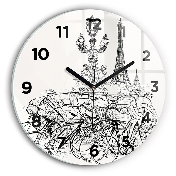 Wanduhr rund mit motiv Zeichnung eines Radrennens