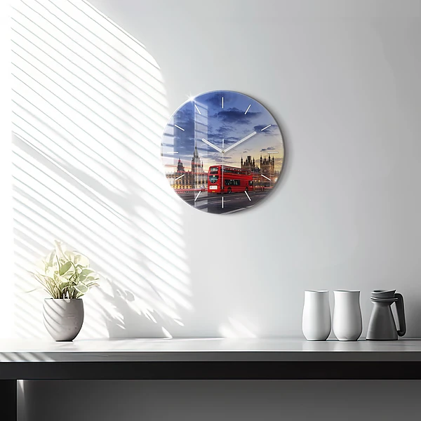 Wanduhr rund Roter Londoner Bus